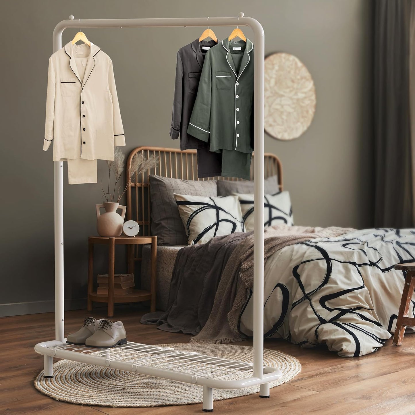 SimpleHouseware Industrial Pipe Clothing Garment Rack with Bottom Shelves
