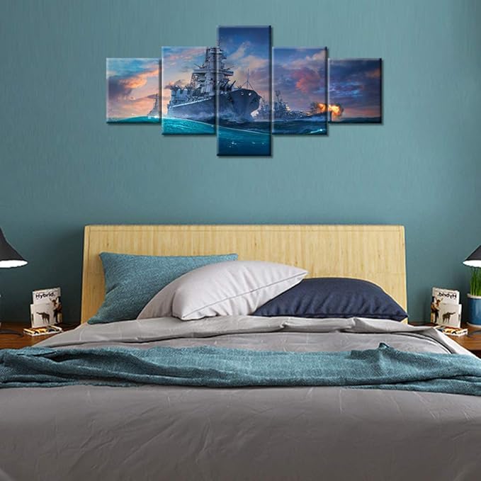 TUMOVO 5-Panel Navy Blue Ship Wall Art – 50" x 24"