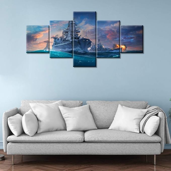 TUMOVO 5-Panel Navy Blue Ship Wall Art – 50" x 24"