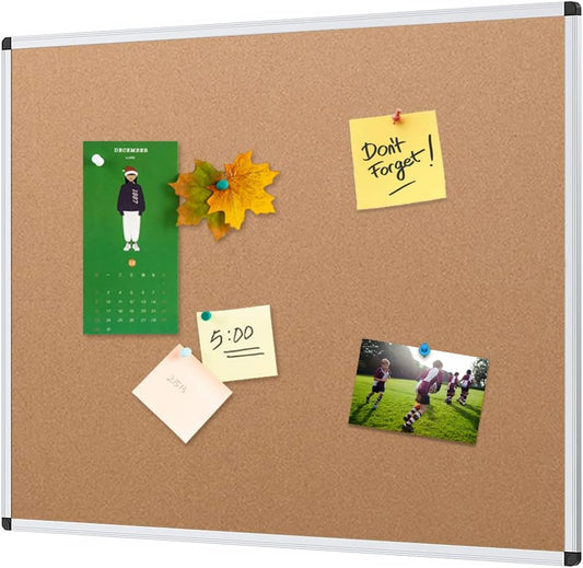 VIZ-PRO Cork Bulletin Board – 36"x24" with Silver Aluminum Frame