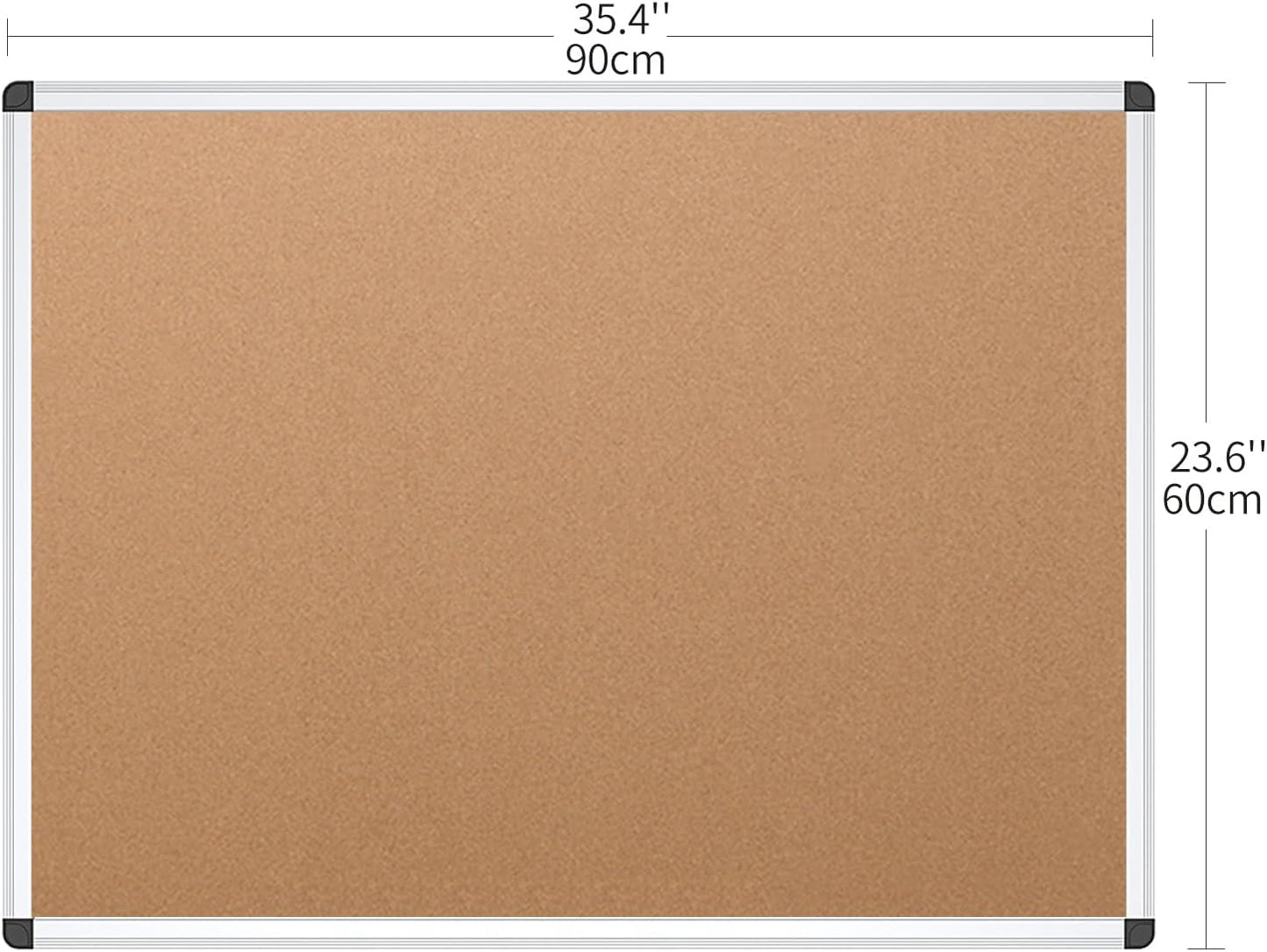 VIZ-PRO Cork Bulletin Board – 36"x24" with Silver Aluminum Frame