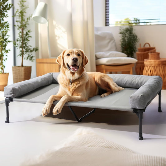 Veehoo Elevated Dog Bed with Removable Bolster – 125 x 83 x 33 cm (Black/Silver)