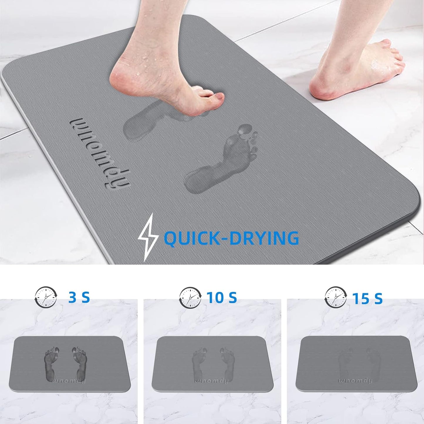 WNOMDY Diatomaceous Earth Bath Stone Mat – Super Absorbent Quick Drying (15.35" x 23.62")