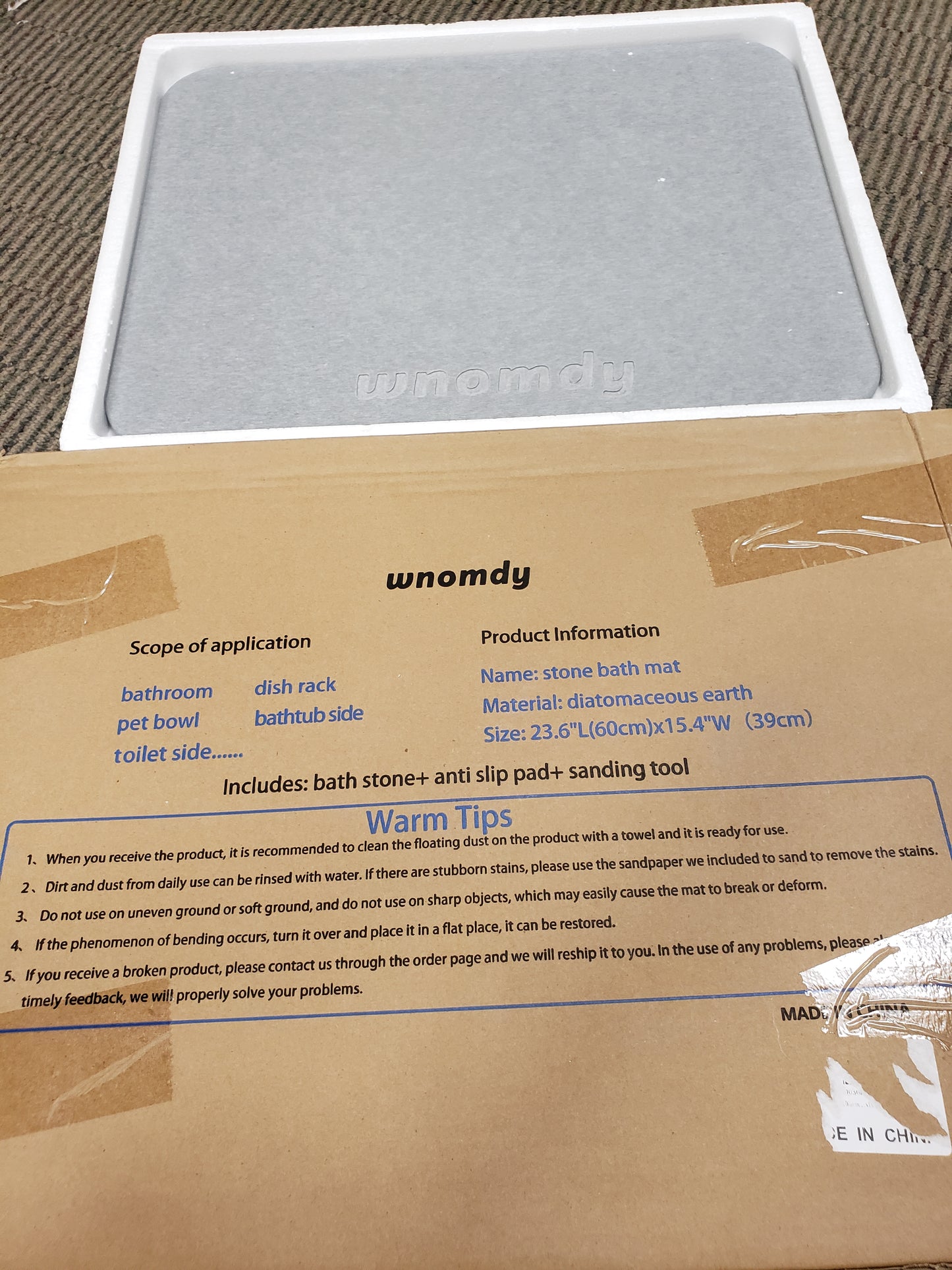 WNOMDY Diatomaceous Earth Bath Stone Mat – Super Absorbent Quick Drying (15.35" x 23.62")