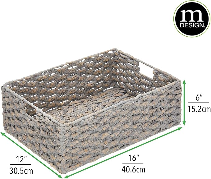 mDesign Hyacinth Braided Woven Kitchen Basket Bins – Set of 3, Gray Wash