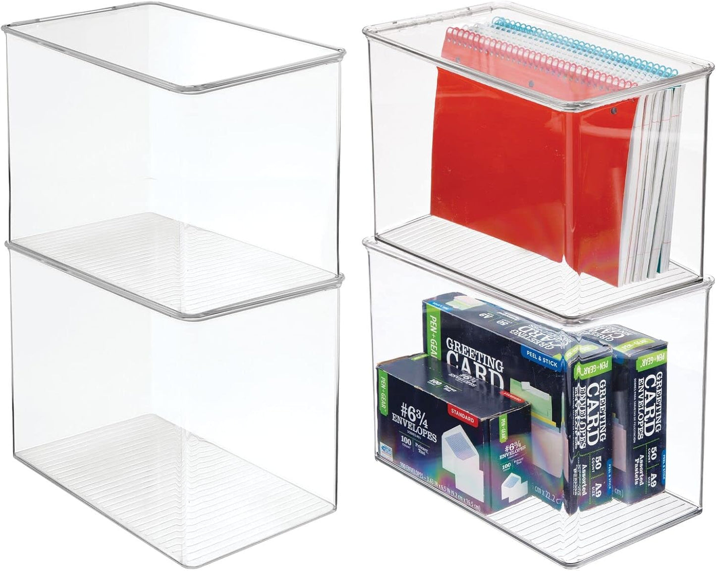 mDesign Stackable Plastic Storage Boxes – 4 Pack (Clear)