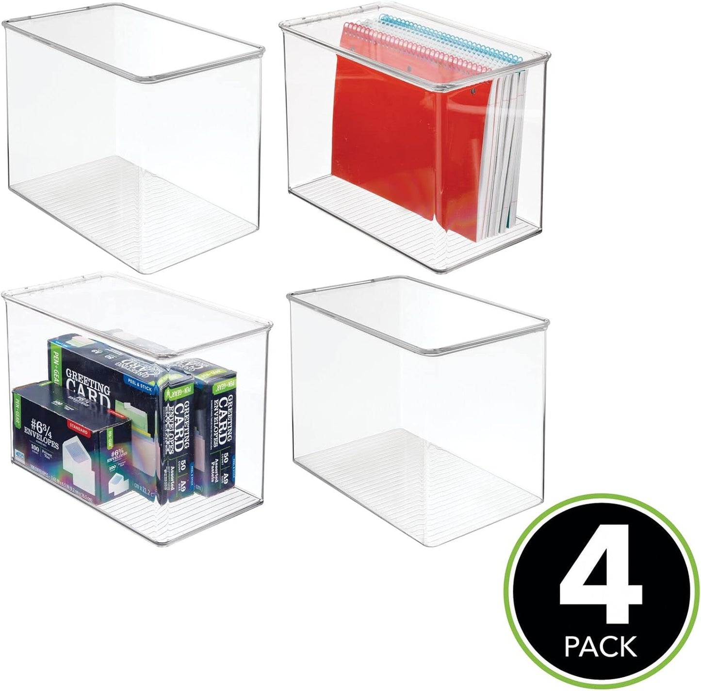 mDesign Stackable Plastic Storage Boxes – 4 Pack (Clear)