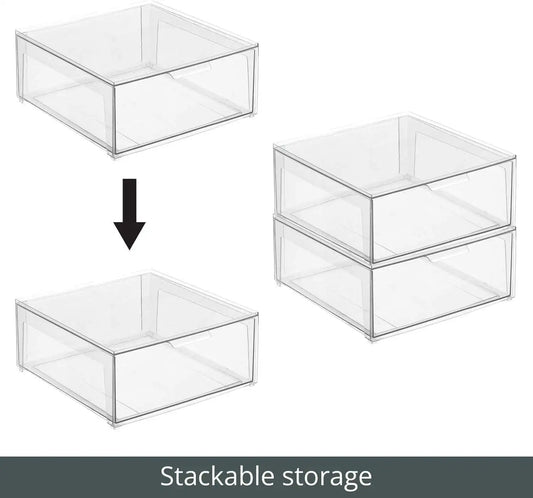 mDesign Stackable Organizer Bins with Pull Drawer – 2-Pack