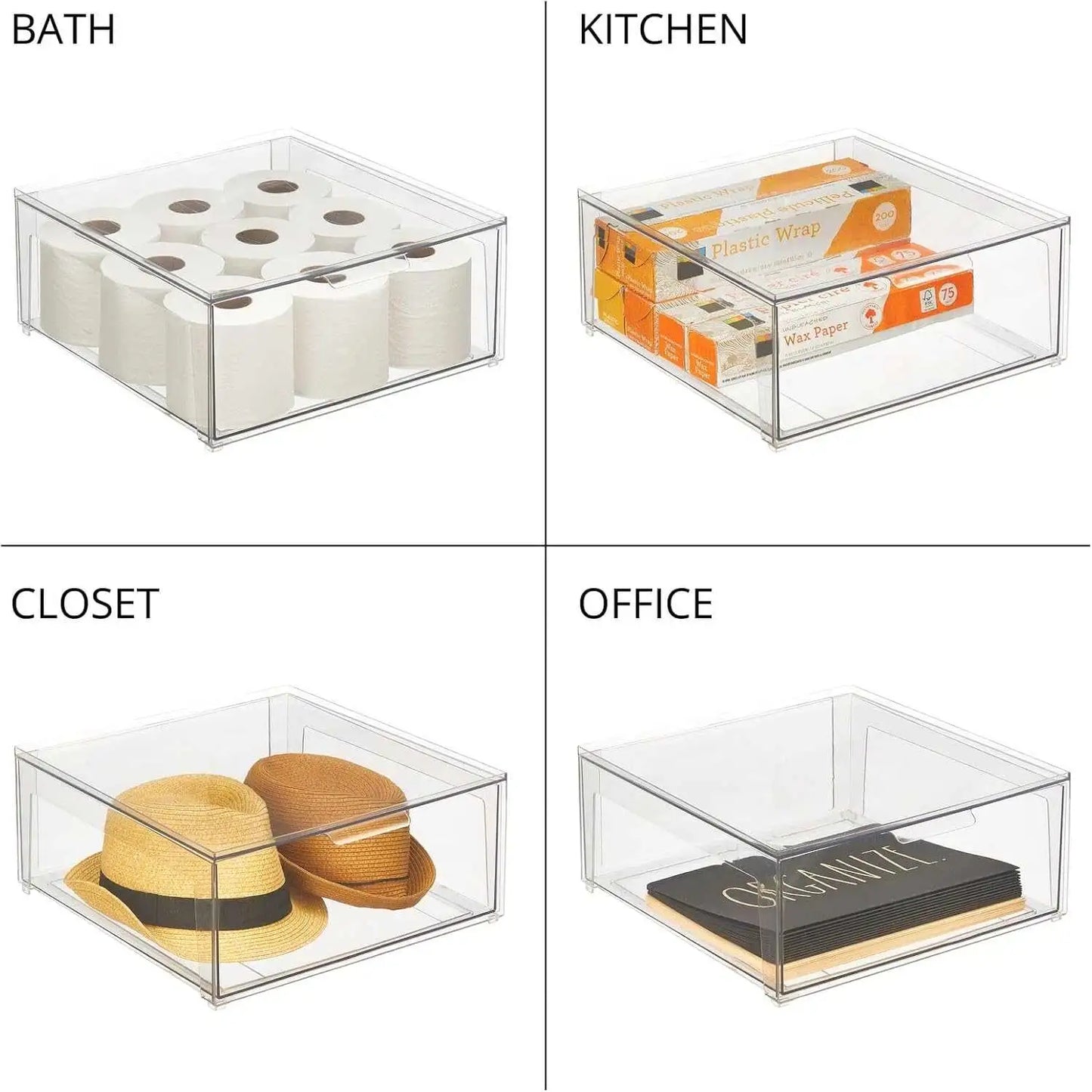 mDesign Stackable Organizer Bins with Pull Drawer – 2-Pack