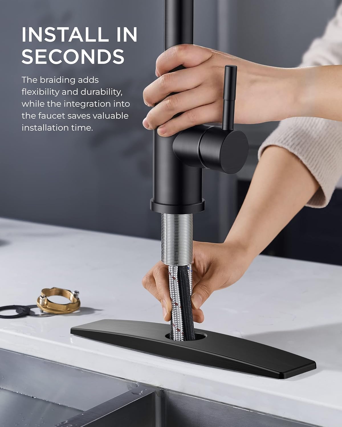 FORIOUS Black Kitchen Faucet with Pull Down Sprayer