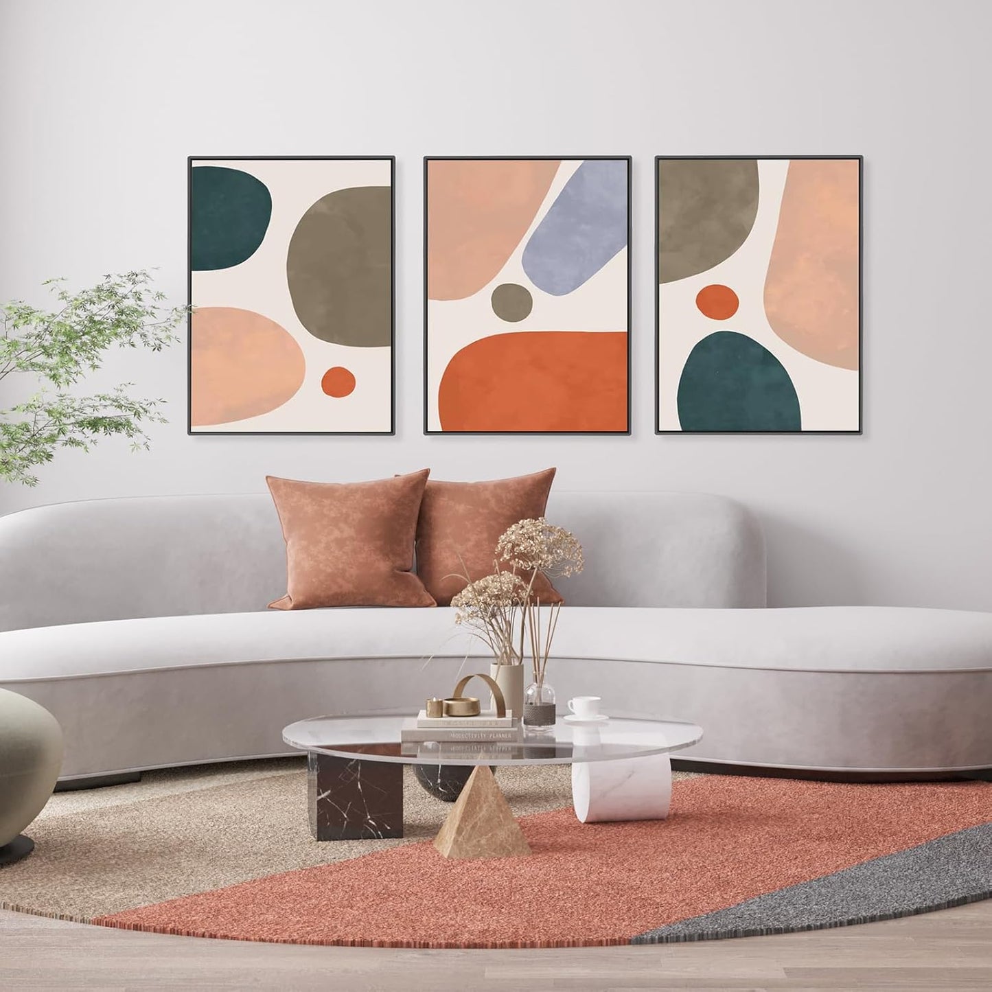 EbonCanvas Framed Abstract Wall Art 3 Panels, 16 x 24 Inch