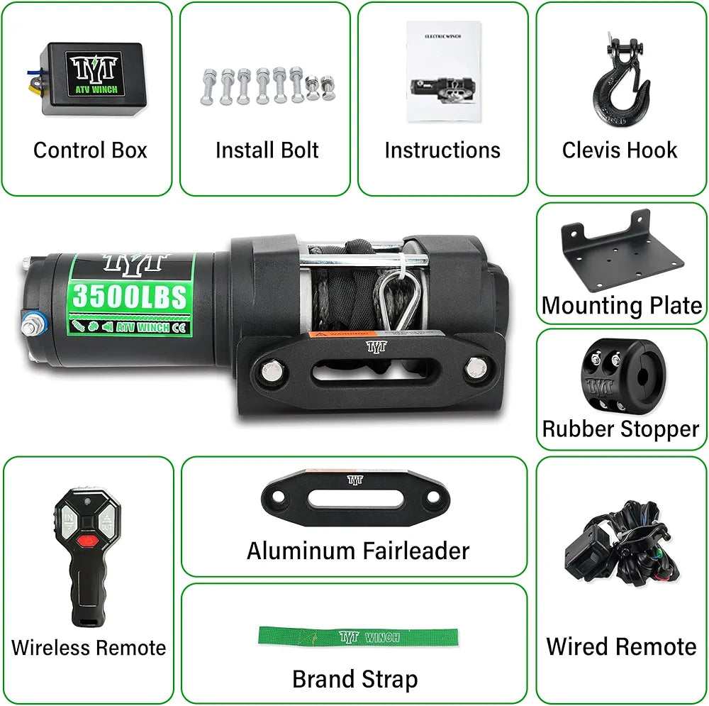 TYT 3500 lb ATV Winch, 12V DC Electric Winch