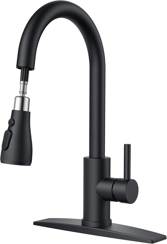 FORIOUS Black Kitchen Faucet with Pull Down Sprayer