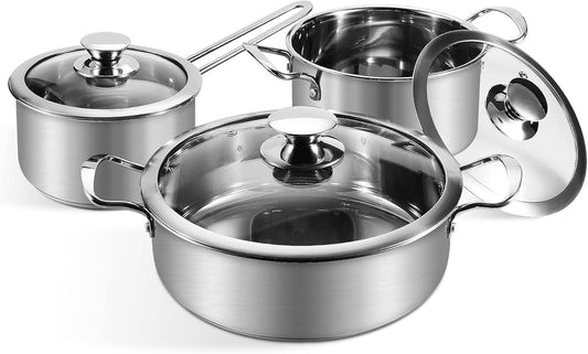 Stainless Steel Cookware Set, 6-Piece Pot Set,