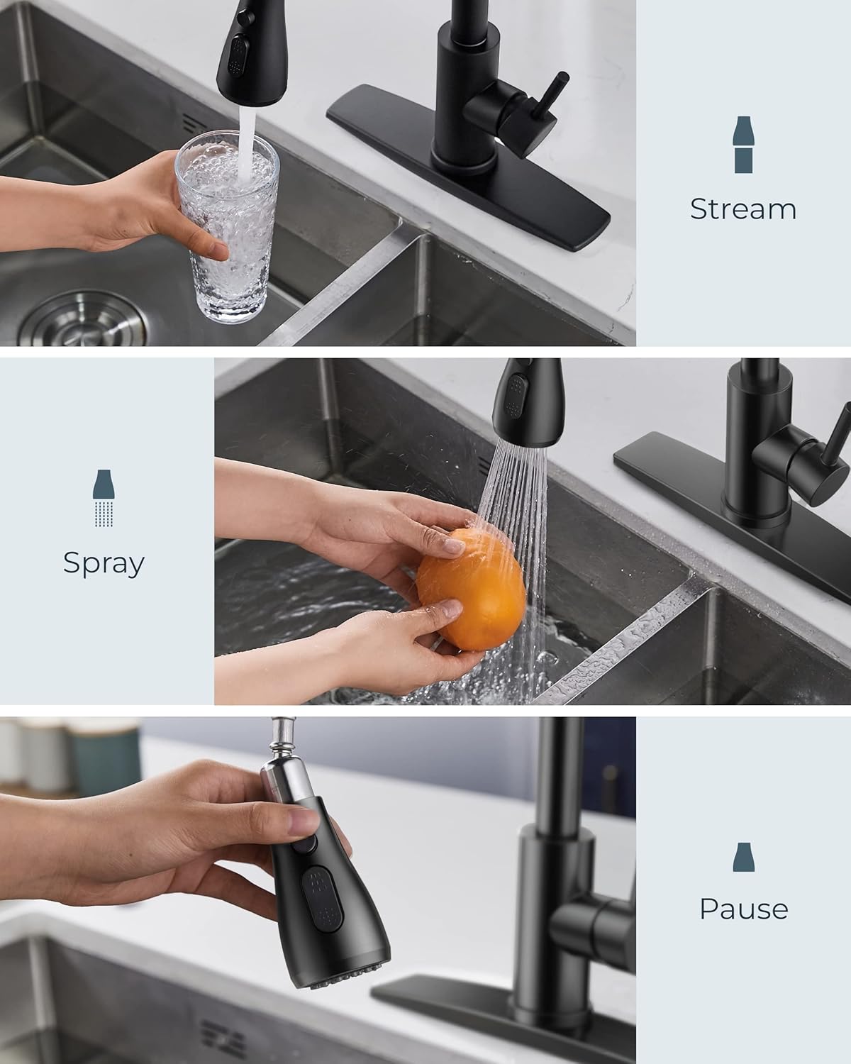 FORIOUS Black Kitchen Faucet with Pull Down Sprayer