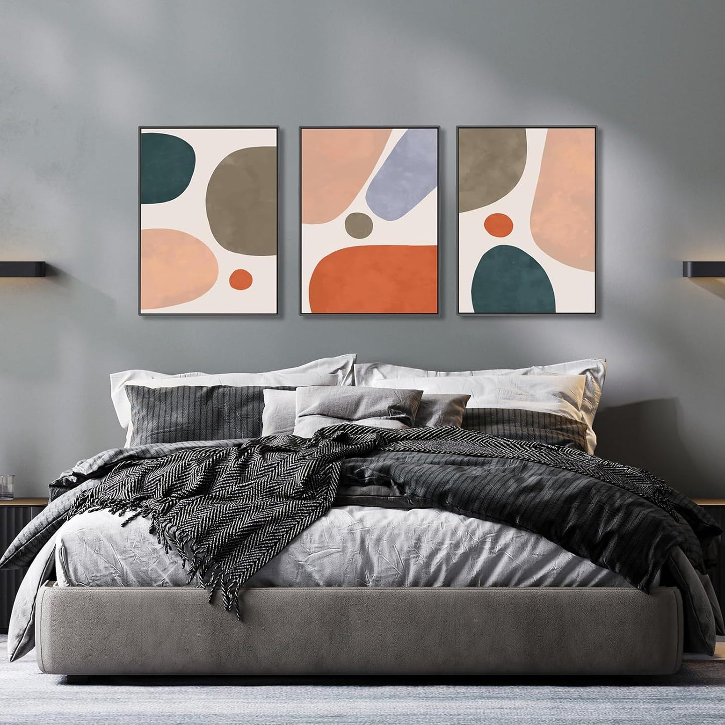 EbonCanvas Framed Abstract Wall Art 3 Panels, 16 x 24 Inch