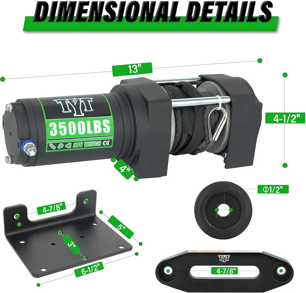 TYT 3500 lb ATV Winch, 12V DC Electric Winch