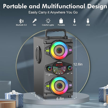 Bluetooth Speaker – Portable Wireless Speaker with Subwoofer, Lights, and Microphone