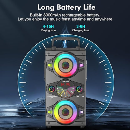 Bluetooth Speaker – Portable Wireless Speaker with Subwoofer, Lights, and Microphone