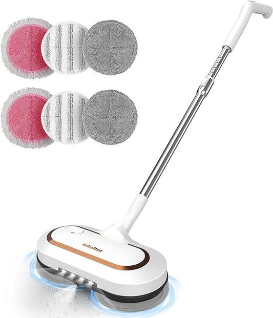AlfaBot S2 Cordless Electric Spin Mop – LED Headlight, Water Sprayer, 60min Runtime