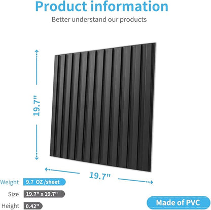 Art3d Slat Wall Panel – 3D Fluted Textured Panel (12-Pack, Black)