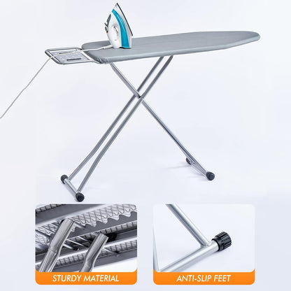 BKTD Ironing Board with Steel Frame and Steam Iron Rest – Gray (13 x 34 x 53 Inches)