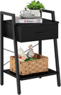 Black 3-Tier Nightstand with Fabric Drawer and Open Shelf