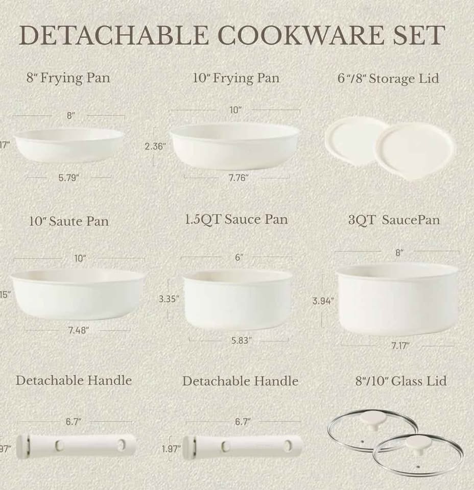 CAROTE 11pcs Pots and Pans Set, Nonstick Cookware Sets Detachable Handle