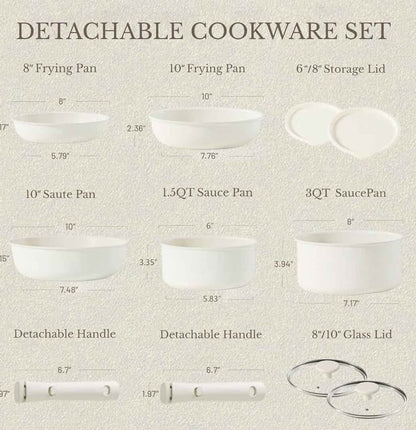 CAROTE 11pcs Pots and Pans Set, Nonstick Cookware Sets Detachable Handle