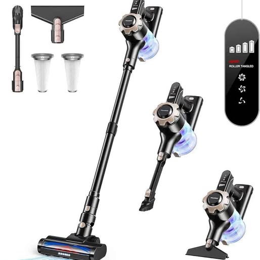 Cordless Vacuum Cleaner, Max 45mins Vacuums with LED Display, Powerful 8 in 1 Lightweight Vacuum Cleaners with 2 HEPA, Stick Vacuums Cordless for Pet Hair, Hardwood, Carpets, Tile,Black