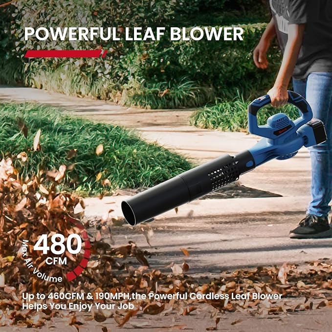 The Enhulk cordless leaf blower delivers powerful performance with 460 CFM airflow and 190 MPH airspeed, ideal for clearing leaves, debris, snow, and dust. Compact and battery-powered, it offers reliable runtime and easy maneuverability for any outdoor task.

• 20V cordless design with 4.0Ah battery and charger included
• Max airflow of 460 CFM and airspeed up to 190 MPH
• 6 variable speed settings for precise control
• 2-in-1 nozzle design for wide and concentrated airflow
• Up to 45 minutes of runtime on 