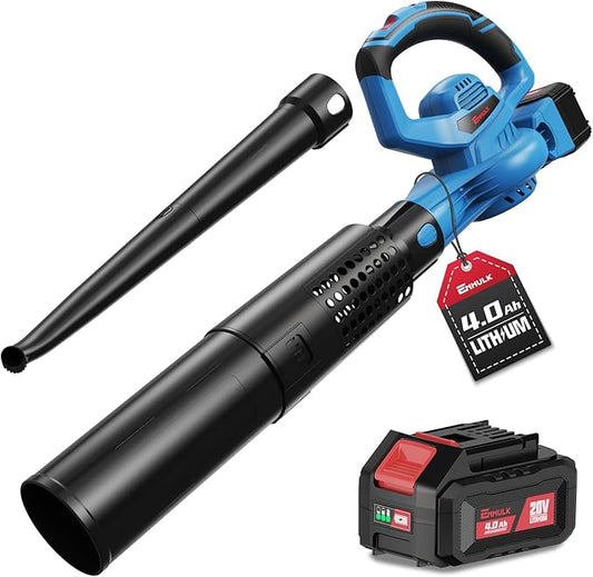The Enhulk cordless leaf blower delivers powerful performance with 460 CFM airflow and 190 MPH airspeed, ideal for clearing leaves, debris, snow, and dust. Compact and battery-powered, it offers reliable runtime and easy maneuverability for any outdoor task.

• 20V cordless design with 4.0Ah battery and charger included
• Max airflow of 460 CFM and airspeed up to 190 MPH
• 6 variable speed settings for precise control
• 2-in-1 nozzle design for wide and concentrated airflow
• Up to 45 minutes of runtime on 