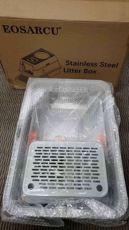 Eosarcu Stainless Steel Cat Litter Box with Lid