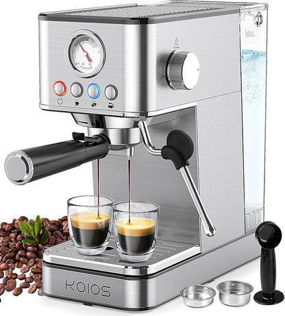 20-Bar Espresso Machine – Stainless Steel, 3-in-1 with Steam Wand
This high-performance espresso machine features a 20-bar Italian pump and PID temperature control for rich, barista-quality coffee at home. With three brew settings and a built-in milk frothing wand, it’s perfect for espresso, lattes, cappuccinos, and more.

• 20-bar professional pump with pre-soak system for even extraction
• 3 brew modes: single shot, double shot, and Americano
• Steam wand for fast, rich milk froth—ideal for cappuccinos an