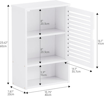 HITNET Bathroom Wall Cabinet with Door – White Bamboo Over-the-Toilet Storage Organizer