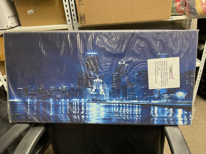 Designart Blue Chicago Skyline Night Cityscape – 81x41 cm Framed Canvas Wall Art