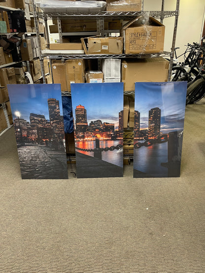 Boston Skyline at Dusk – 3-Piece Canvas Wall Art