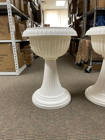 2 PCS White 18" Urn Planters – Tall Pedestal Flower Pots for Garden or Front Door