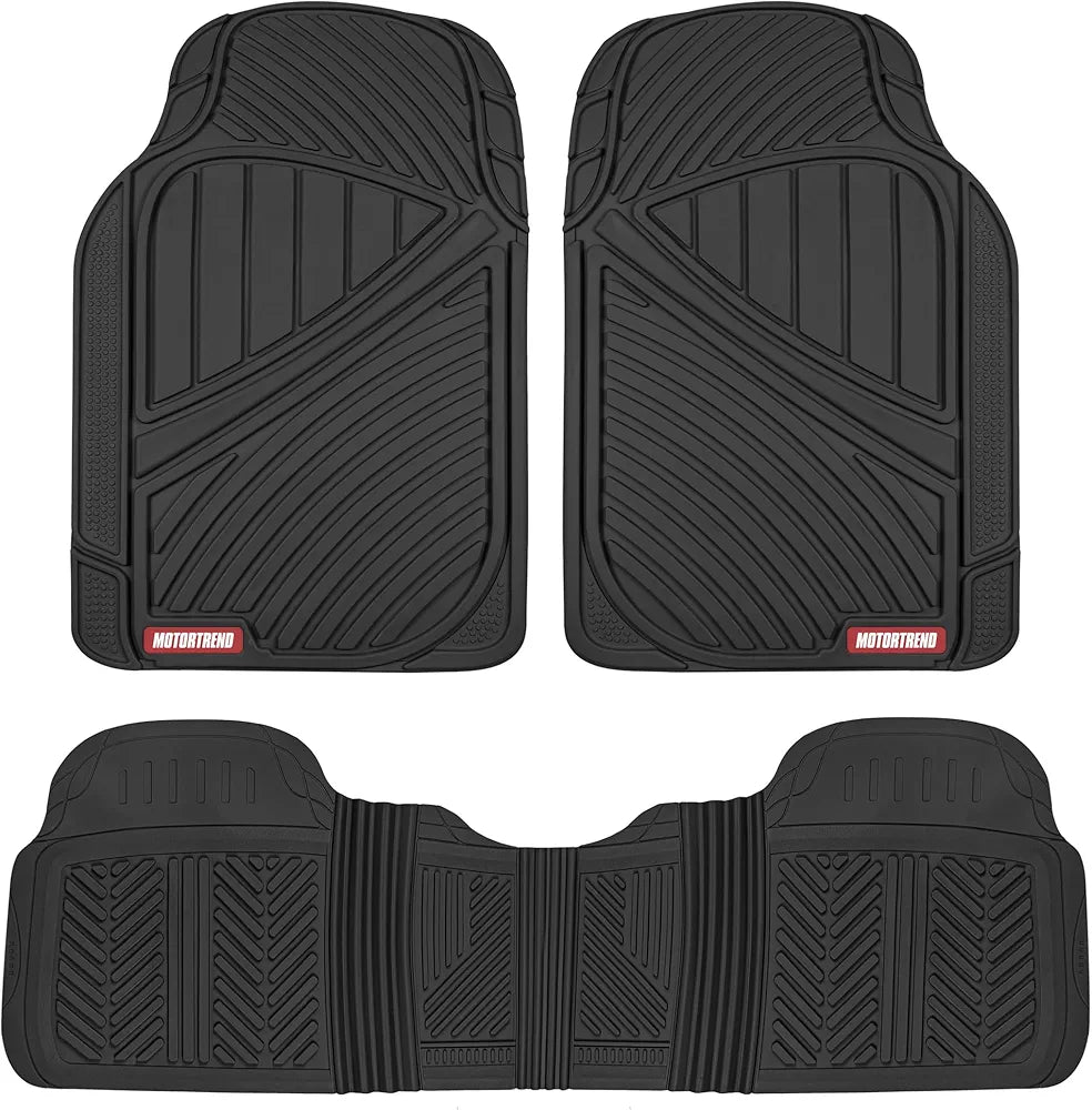 Motor Trend FlexTough 3-Piece Rubber Car Floor Mats – All-Weather Protection for Cars, Trucks & SUVs