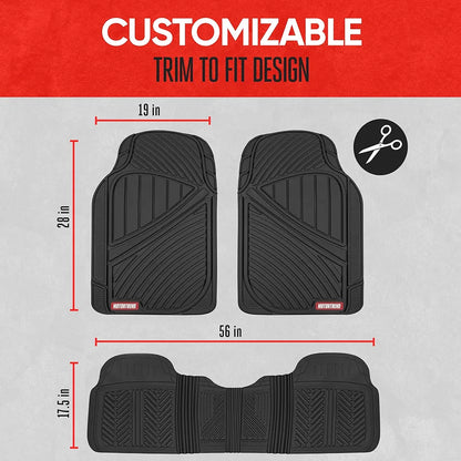 Motor Trend FlexTough 3-Piece Rubber Car Floor Mats – All-Weather Protection for Cars, Trucks & SUVs