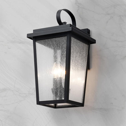 OUPAVOCS Large Outdoor Wall Sconce – Matte Black with Seeded Glass