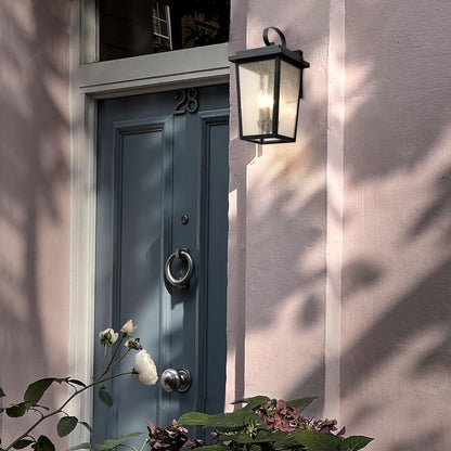 OUPAVOCS Large Outdoor Wall Sconce – Matte Black with Seeded Glass