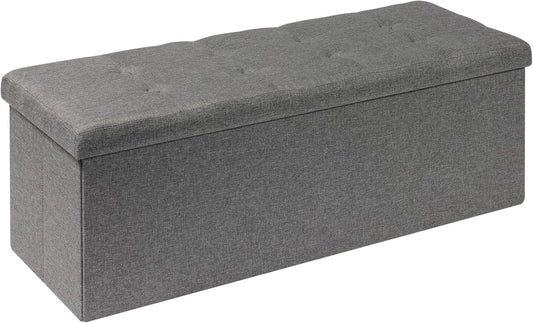 PINPLUS Folding Storage Ottoman Bench – Grey Linen, 43.3" Long