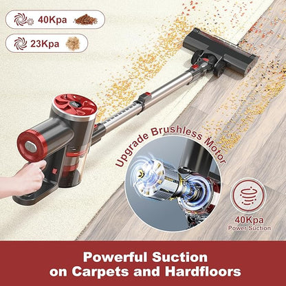 Prettycarelife P4 Cordless Vacuum Cleaner – 40KPa, Self-Standing, LED Display