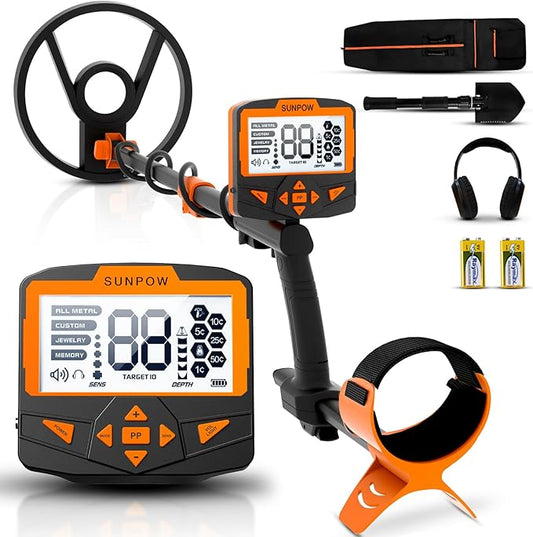 SUNPOW Metal Detector – Waterproof, 11" Depth, 5 Modes with LCD Display
The SUNPOW metal detector is a professional-grade tool built for accuracy, ease of use, and all-terrain performance. Ideal for adults and beginners alike, it features advanced DSP technology, a waterproof search coil, and five distinct detection modes.