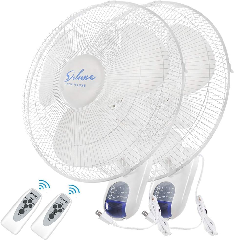 Simple Deluxe 16" Wall Mount Fan with Remote – 2 Pack