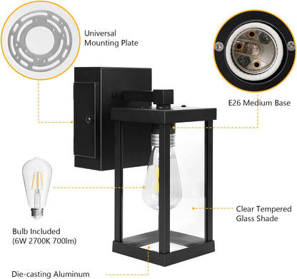 TOPKDA Outdoor Wall Light with GFCI Outlet – Black, Weatherproof, Bulb Included