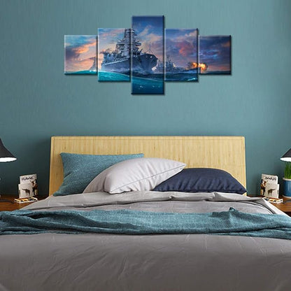 TUMOVO 5-Panel Navy Blue Ship Wall Art – 50" x 24"