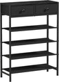 UNITSTAGE 5-Tier Shoe Rack with Drawers – Metal Frame, Fabric Shelves Wood Top, Charcoal