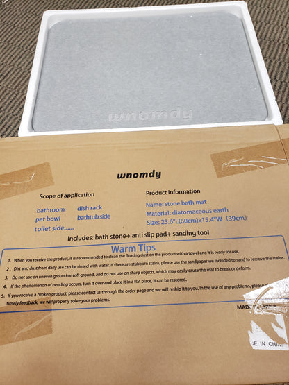 WNOMDY Diatomaceous Earth Bath Stone Mat – Super Absorbent Quick Drying (15.35" x 23.62")